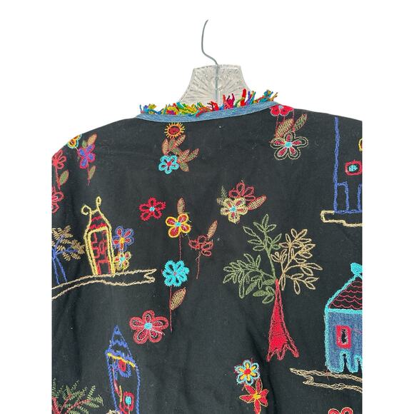 Chico's Multicolor Embroidered Fringe Art to Wear Lightweight Jacket Size Medium - Picture 8 of 12